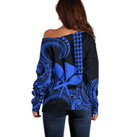 Custom King Kamehameha Day Hawaii Off Shoulder Sweater Paradise of the Pacific Tribal Kakau - Blue LT9 - Polynesian Pride