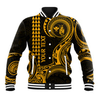 Custom King Kamehameha Day Hawaii Baseball Jacket Paradise of the Pacific Tribal Kakau - Gold LT9 Unisex Gold - Polynesian Pride