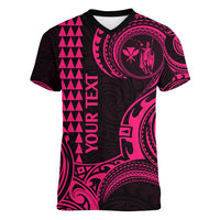 Custom King Kamehameha Day Hawaii Women V Neck T Shirt Paradise of the Pacific Tribal Kakau - Pink LT9 Female Pink - Polynesian Pride