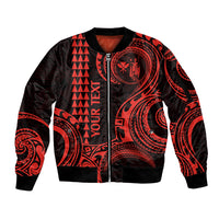 Custom King Kamehameha Day Hawaii Sleeve Zip Bomber Jacket Paradise of the Pacific Tribal Kakau - Red LT9 Unisex Red - Polynesian Pride