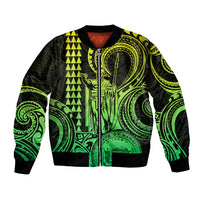 King Kamehameha Day Hawaii Bomber Jacket Paradise of the Pacific Tribal Kakau with Kanaka Maoli - Lime LT9 Unisex Lime - Polynesian Pride