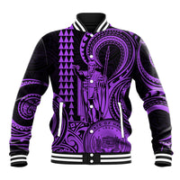 King Kamehameha Day Hawaii Baseball Jacket Paradise of the Pacific Tribal Kakau with Kanaka Maoli - Purple LT9 Unisex Purple - Polynesian Pride