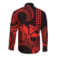 King Kamehameha Day Hawaii Long Sleeve Button Shirt Paradise of the Pacific Tribal Kakau with Kanaka Maoli - Red LT9 - Polynesian Pride