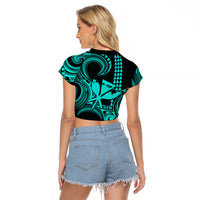 King Kamehameha Day Hawaii Raglan Cropped T Shirt Paradise of the Pacific Tribal Kakau with Kanaka Maoli - Turquoise LT9 - Polynesian Pride