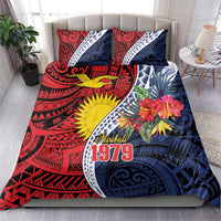 Flag of Kiribati Polynesian Pattern Bedding Set Est 1979 With Tropical Flowers