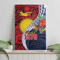 Flag of Kiribati Polynesian Pattern Canvas Wall Art Est 1979 With Tropical Flowers