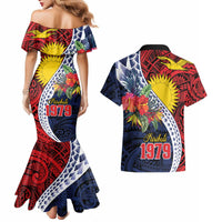 Flag of Kiribati Polynesian Pattern Couples Matching Mermaid Dress and Hawaiian Shirt Est 1979 With Tropical Flowers