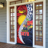 Flag of Kiribati Polynesian Pattern Door Cover Est 1979 With Tropical Flowers - Polynesian Pride