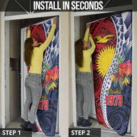 Flag of Kiribati Polynesian Pattern Door Cover Est 1979 With Tropical Flowers - Polynesian Pride