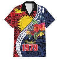 Flag of Kiribati Polynesian Pattern Family Matching Off Shoulder Maxi Dress and Hawaiian Shirt Est 1979 With Tropical Flowers