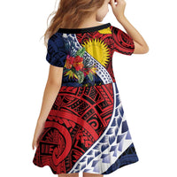 Flag of Kiribati Polynesian Pattern Family Matching Off Shoulder Short Dress and Hawaiian Shirt Est 1979 With Tropical Flowers