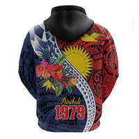 Flag of Kiribati Polynesian Pattern Hoodie Est 1979 With Tropical Flowers