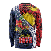 Flag of Kiribati Polynesian Pattern Long Sleeve Shirt Est 1979 With Tropical Flowers