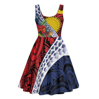 Flag of Kiribati Polynesian Pattern Midi Dress Est 1979 With Tropical Flowers - Polynesian Pride