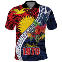 Flag of Kiribati Polynesian Pattern Polo Shirt Est 1979 With Tropical Flowers