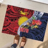 Flag of Kiribati Polynesian Pattern Rubber Doormat Est 1979 With Tropical Flowers