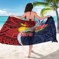 Flag of Kiribati Polynesian Pattern Sarong Est 1979 With Tropical Flowers
