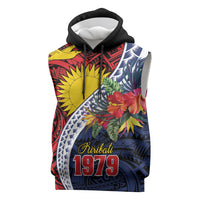 Flag of Kiribati Polynesian Pattern Sleeveless Hoodie Est 1979 With Tropical Flowers - Polynesian Pride