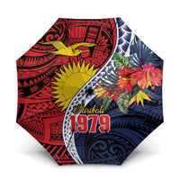 Flag of Kiribati Polynesian Pattern Umbrella Est 1979 With Tropical Flowers - Polynesian Pride