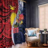 Flag of Kiribati Polynesian Pattern Window Curtain Est 1979 With Tropical Flowers