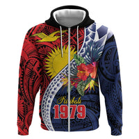 Flag of Kiribati Polynesian Pattern Zip Hoodie Est 1979 With Tropical Flowers