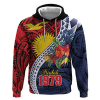 Flag of Kiribati Polynesian Pattern Zip Hoodie Est 1979 With Tropical Flowers