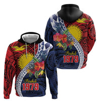 Flag of Kiribati Polynesian Pattern Zip Hoodie Est 1979 With Tropical Flowers