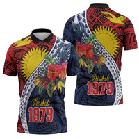 Flag of Kiribati Polynesian Pattern Zipper Polo Shirt Est 1979 With Tropical Flowers - Polynesian Pride