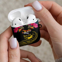 Kiribati Independence Day Personalised AirPods Case Gold Frigatebird with Polynesian Pattern - Polynesian Pride