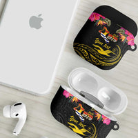 Kiribati Independence Day Personalised AirPods Case Gold Frigatebird with Polynesian Pattern - Polynesian Pride