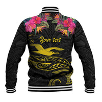 Kiribati Independence Day Personalised Baseball Jacket Gold Frigatebird with Polynesian Pattern