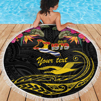 Kiribati Independence Day Personalised Beach Blanket Gold Frigatebird with Polynesian Pattern