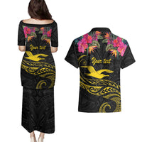 Kiribati Independence Day Personalised Couples Matching Puletasi and Hawaiian Shirt Gold Frigatebird with Polynesian Pattern