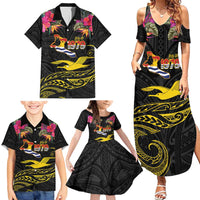 Kiribati Independence Day Personalised Family Matching Summer Maxi Dress and Hawaiian Shirt Gold Frigatebird with Polynesian Pattern