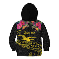 Kiribati Independence Day Personalised Kid Hoodie Gold Frigatebird with Polynesian Pattern