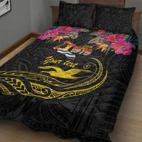 Kiribati Independence Day Personalised Quilt Bed Set Gold Frigatebird with Polynesian Pattern