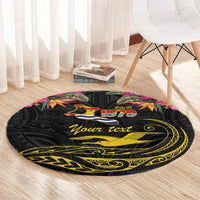 Kiribati Independence Day Personalised Round Carpet Gold Frigatebird with Polynesian Pattern