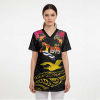Kiribati Independence Day Personalised Scrub Top Gold Frigatebird with Polynesian Pattern - Polynesian Pride