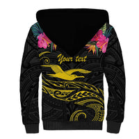 Kiribati Independence Day Personalised Sherpa Hoodie Gold Frigatebird with Polynesian Pattern