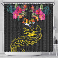 Kiribati Independence Day Personalised Shower Curtain Gold Frigatebird with Polynesian Pattern