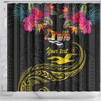 Kiribati Independence Day Personalised Shower Curtain Gold Frigatebird with Polynesian Pattern