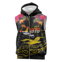 Kiribati Independence Day Personalised Sleeveless Zip Hoodie Gold Frigatebird with Polynesian Pattern - Polynesian Pride