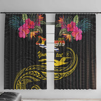 Kiribati Independence Day Personalised Window Curtain Gold Frigatebird with Polynesian Pattern