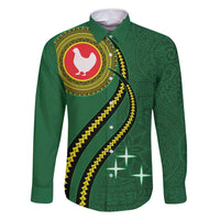 Manua Islands Polynesian Style Family Matching Long Sleeve Bodycon Dress and Hawaiian Shirt LT9 Dad's Shirt - Long Sleeve Green - Polynesian Pride