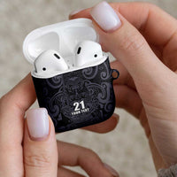 Custom New Zealand Taiaha Maori AirPods Case Minimalist Silver Fern All Black LT9 - Polynesian Pride