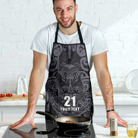 Custom New Zealand Taiaha Maori Apron Minimalist Silver Fern All Black - Polynesian Pride