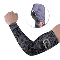 Custom New Zealand Taiaha Maori Arm Sleeves Minimalist Silver Fern All Black - Polynesian Pride