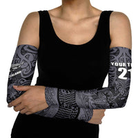 Custom New Zealand Taiaha Maori Arm Sleeves Minimalist Silver Fern All Black - Polynesian Pride