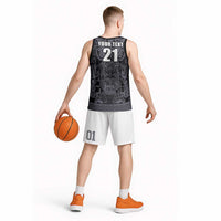 Custom New Zealand Taiaha Maori Basketball Jersey Minimalist Silver Fern All Black LT9 - Polynesian Pride