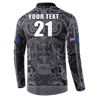 Custom New Zealand Taiaha Maori Button Sweatshirt Minimalist Silver Fern All Black LT9 - Polynesian Pride
